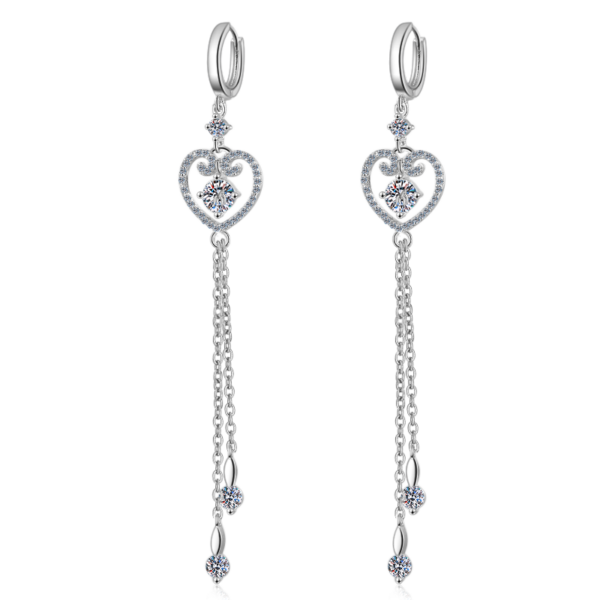 AZ121-E 925 Sterling Silver Heart Tassel Earrings 1 Carat Round Cut Moissanite Lab Diamond Drop Earrings Wedding Engagement Jewelry