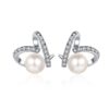 AZ505-E S925 Sterling Silver Heart-shaped Flawless Freshwater 7mm Pearl Moissanite Earrings for Women