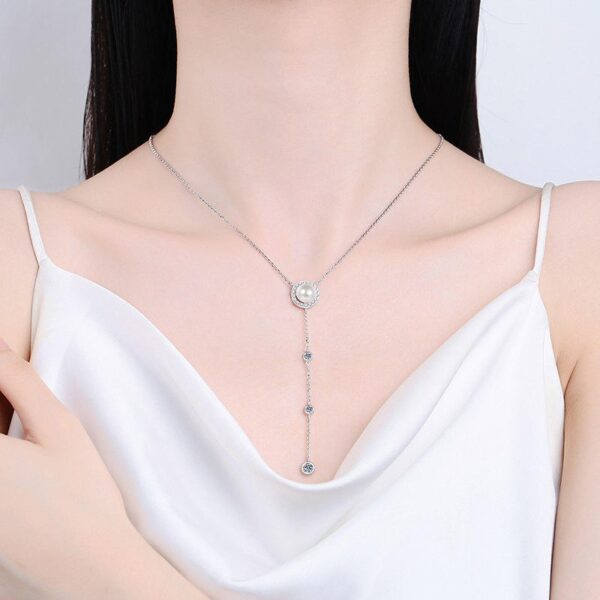 AZ793-X Full Moissanite Pendant Necklace for Women 925 Sterling Silver 8mm Natural Freshwater Pearl Long Tassel Chain Y Shaped Necklaces