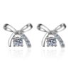 AZ083-E Moissanite Bow Stud Earrings 925 Sterling Silver Plated Pt950 Gold Four-claw Stud Earrings School Girl Wild Model