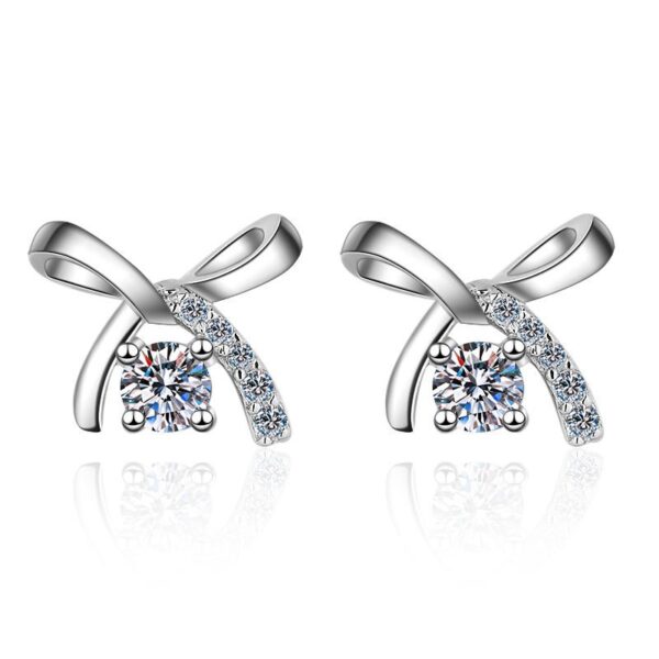 AZ083-E Moissanite Bow Stud Earrings 925 Sterling Silver Plated Pt950 Gold Four-claw Stud Earrings School Girl Wild Model