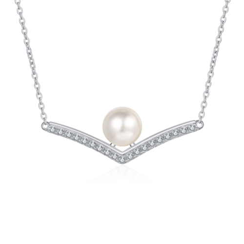 AZ495-X 18K White Gold Platinum Pt950 Necklace for Women Moissanite Premium Freshwater Pearls Collarbone Chain Wedding Fine Jewelry