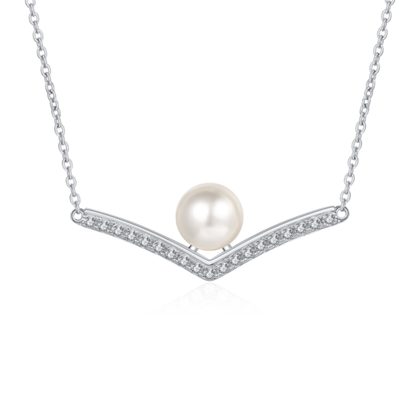 AZ495-X 18K White Gold Platinum Pt950 Necklace for Women Moissanite Premium Freshwater Pearls Collarbone Chain Wedding Fine Jewelry
