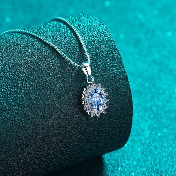 AZ818-X 18K White Gold Platinum PT950 1ct Blue Moissanite Pendant Necklace for Women Statement Drop Design Jewelry