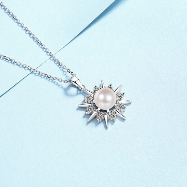 AZ792-X S925 Sterling Silver Necklace 8mm Pearl 0.3ct Moissanite Sunflower Pendant for Women