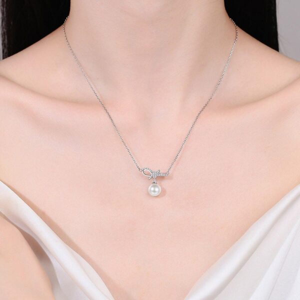 AZ890-X 18K Gold Moissanite Pearl Necklace Bow Sweet Pendant Cute Female Clavicle Chain Plated PT950 Platinum