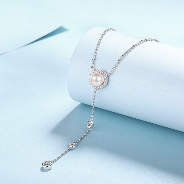 AZ793-X Full Moissanite Pendant Necklace for Women 925 Sterling Silver 8mm Natural Freshwater Pearl Long Tassel Chain Y Shaped Necklaces