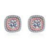 AZ407-E Girlfriend Birthday Gift 18K White Gold Stud Earrings 0.5ct Square Arond Cut Moissanite Diamond Women Wedding Party Fine Jewelry