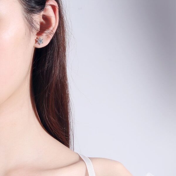 AZ108-E Test Passed Moissanite Stud Earrings Women Snowflake Earring 925 Sterling Silver Plated Rhodium Sparkly Fine Jewelry Gift