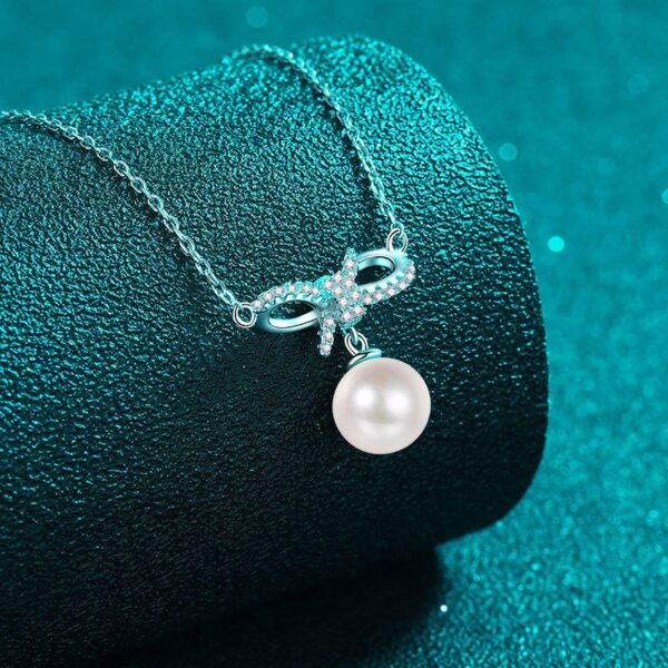 AZ890-X 18K Gold Moissanite Pearl Necklace Bow Sweet Pendant Cute Female Clavicle Chain Plated PT950 Platinum