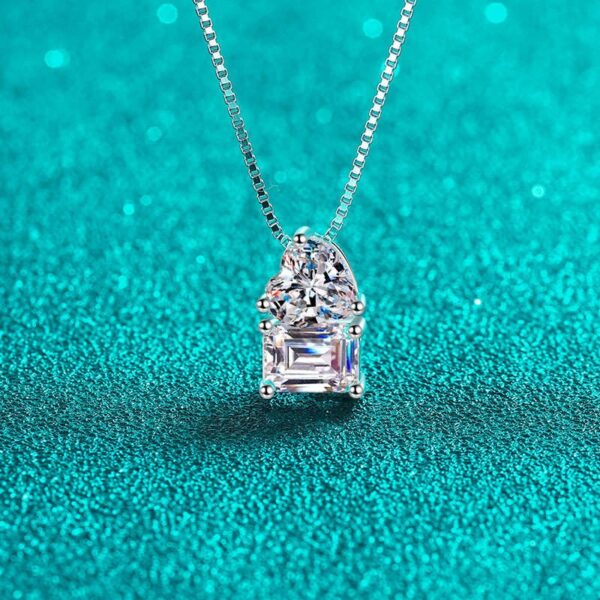 AZ805-X S925 Sterling Silver Simple Heart Square 2CT D-Color Moissanite Diamond Necklace Wedding for Women's Party Jewelry