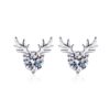 AZ461-E 925 Sterling Silver Antler Earrings 1CT Moissanite Stud Earrings Round Diamond Cute Elk Stud Earrings for Women Christmas Gifts