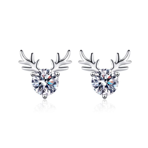 AZ461-E 925 Sterling Silver Antler Earrings 1CT Moissanite Stud Earrings Round Diamond Cute Elk Stud Earrings for Women Christmas Gifts