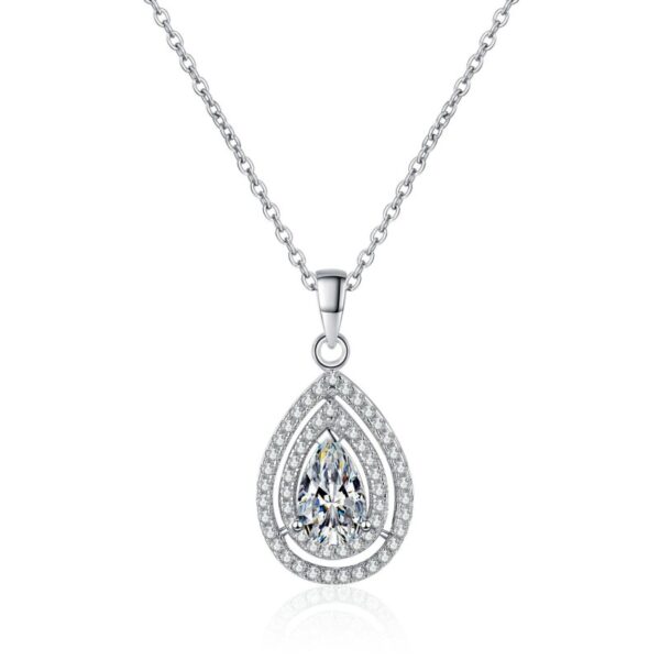 AZ869-X 1ct Pear Cut Moissanite Pendant Necklaces for Women Sterling Silver 925 with White Gold Plated Water Drop Necklace GRA