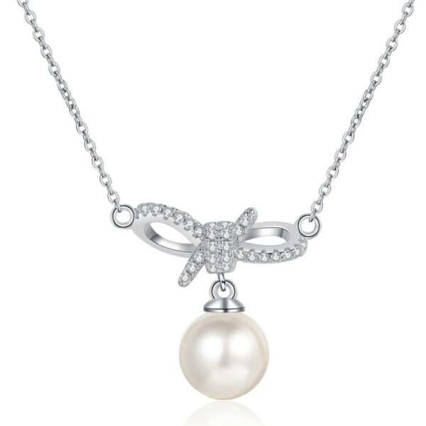 AZ890-X 18K Gold Moissanite Pearl Necklace Bow Sweet Pendant Cute Female Clavicle Chain Plated PT950 Platinum