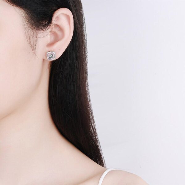 AZ407-E Girlfriend Birthday Gift 18K White Gold Stud Earrings 0.5ct Square Arond Cut Moissanite Diamond Women Wedding Party Fine Jewelry