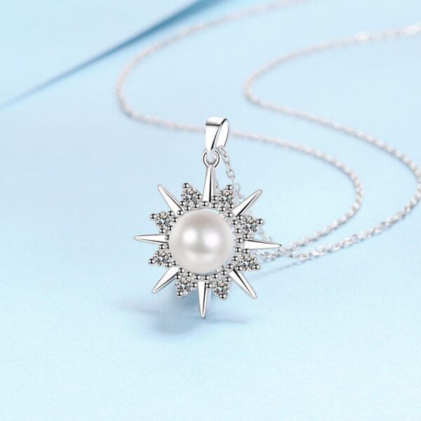 AZ792-X S925 Sterling Silver Necklace 8mm Pearl 0.3ct Moissanite Sunflower Pendant for Women