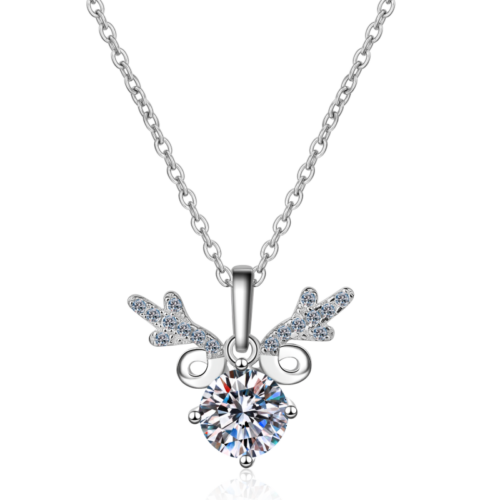 AZ120-X 0.3ct S925 Sterling Silver Moissanite Lock Bone Chain Dynamic Pendant Necklace Chilled Minimalist GBA Certified Free Gift Box