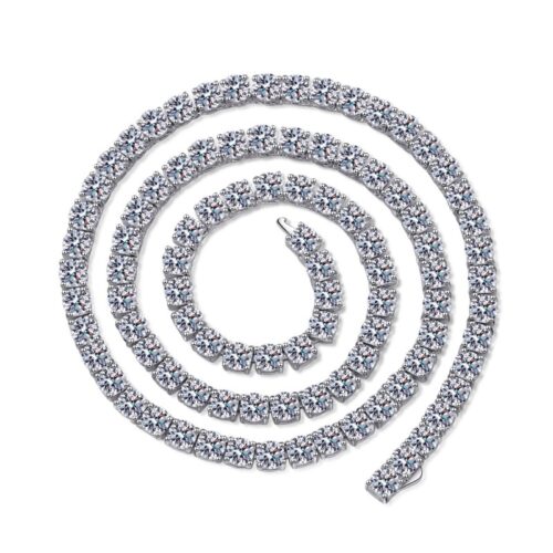 AZ755-X Rhodium Plated 4/3mm All Moissanite Tennis Necklace for Women Simulated Diamond Party Jewelry 925 Sterling Silver Pendant