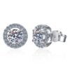 AZ212-E 1.0 ct Moissanite S925 Silver Stud Earrings for Women Plated Pt950 Hollow Round Pattern Ear Studs Lover's Gift Jewelry Wholesale