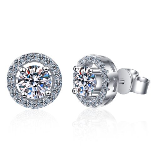 AZ212-E 1.0 ct Moissanite S925 Silver Stud Earrings for Women Plated Pt950 Hollow Round Pattern Ear Studs Lover's Gift Jewelry Wholesale