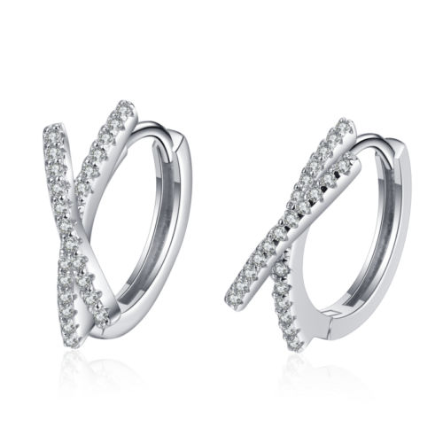 AZ431-E Total 0.28CT Real Moissanite Stud Earrings for Women Cross Wedding Sparkling 925 Silver Simulated Diamond Hoop Earring