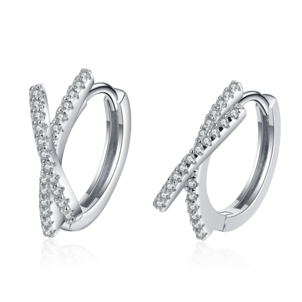 AZ431-E Total 0.28CT Real Moissanite Stud Earrings for Women Cross Wedding Sparkling 925 Silver Simulated Diamond Hoop Earring