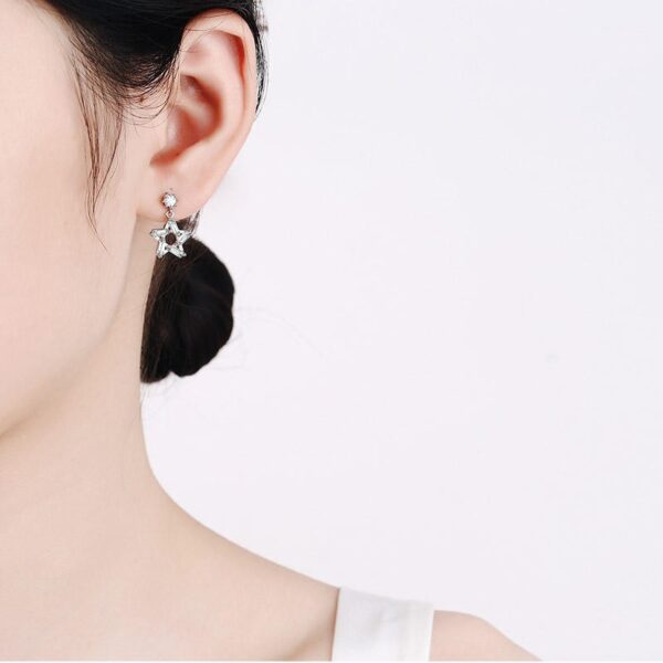 AZ463-E Luxury Platinum Pt950 Star Stunning Ear Studs Fine Jewelry, Unique 0.2ct Moissanite Pentagram Stud Earrings for Women Gifts