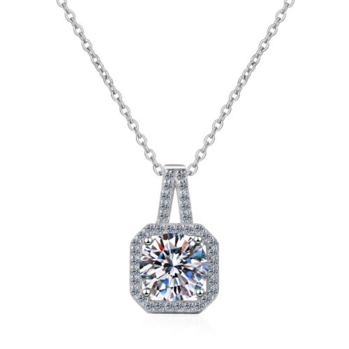 AZ089-X 18K White Gold Platinum PT950 0.5ct Moissanite Pendant Necklaces for Women Jewelry Custom Engraving Option