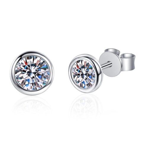 AZ160-E 0.3-1ct 100% Real Moissanite Stud Earrings for Women Bubble Round Sparkling 925 Sterling Silver Earring White Gold Color
