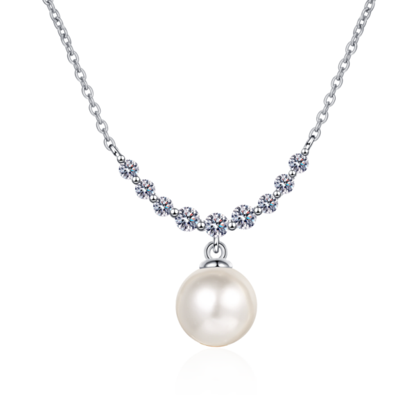 AZ507-X S925 Sterling Silver Clavicle Chain for Women Cross Design 8mm Flawless Pearl Moissaniter Women