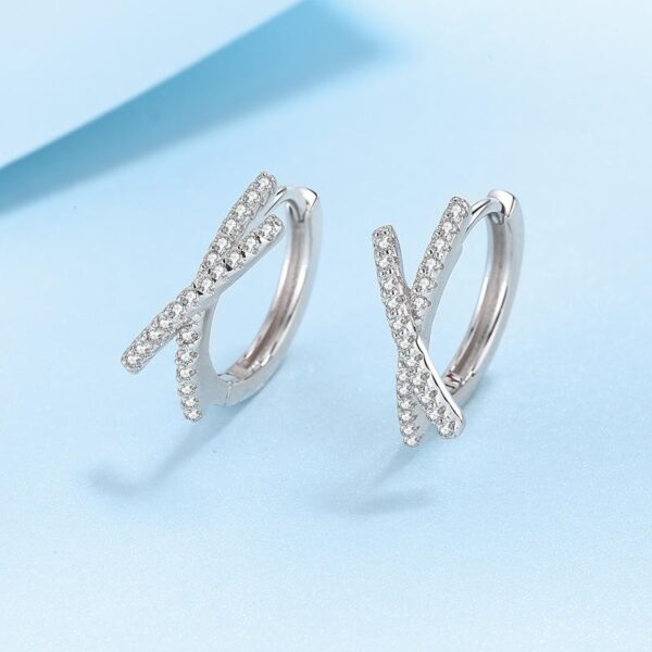 AZ431-E Total 0.28CT Real Moissanite Stud Earrings for Women Cross Wedding Sparkling 925 Silver Simulated Diamond Hoop Earring