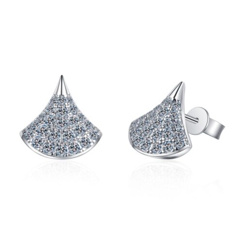 AZ234-E Elegant Fan-Shaped Stud Earrings with Moissanite Decor, Jewelry, Ideal Choice for Gifts 925 sterling silver earrings for women