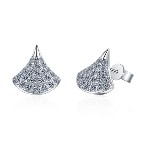 AZ234-E Elegant Fan-Shaped Stud Earrings with Moissanite Decor, Jewelry, Ideal Choice for Gifts 925 sterling silver earrings for women