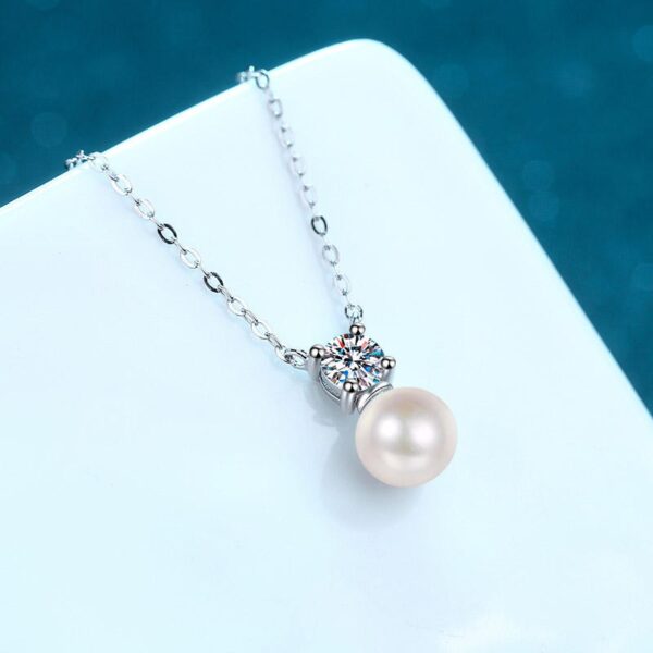 AZ502-X S925 Sterling Silver Chain 9mm Flawless Pearl Moissanite Necklace for Women