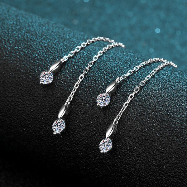 AZ121-E 925 Sterling Silver Heart Tassel Earrings 1 Carat Round Cut Moissanite Lab Diamond Drop Earrings Wedding Engagement Jewelry