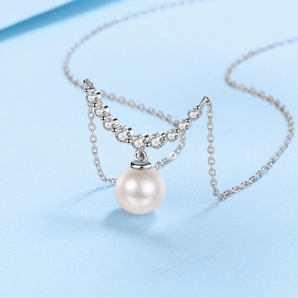 AZ507-X S925 Sterling Silver Clavicle Chain for Women Cross Design 8mm Flawless Pearl Moissaniter Women