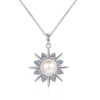 AZ792-X S925 Sterling Silver Necklace 8mm Pearl 0.3ct Moissanite Sunflower Pendant for Women