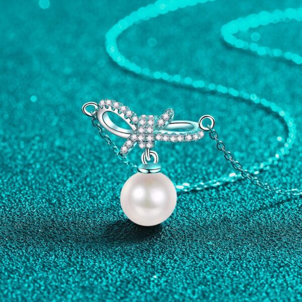 AZ890-X 18K Gold Moissanite Pearl Necklace Bow Sweet Pendant Cute Female Clavicle Chain Plated PT950 Platinum
