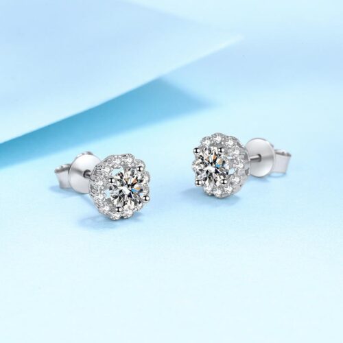 1ct Moissanite Earrings in 18K White Gold