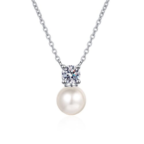 AZ502-X S925 Sterling Silver Chain 9mm Flawless Pearl Moissanite Necklace for Women