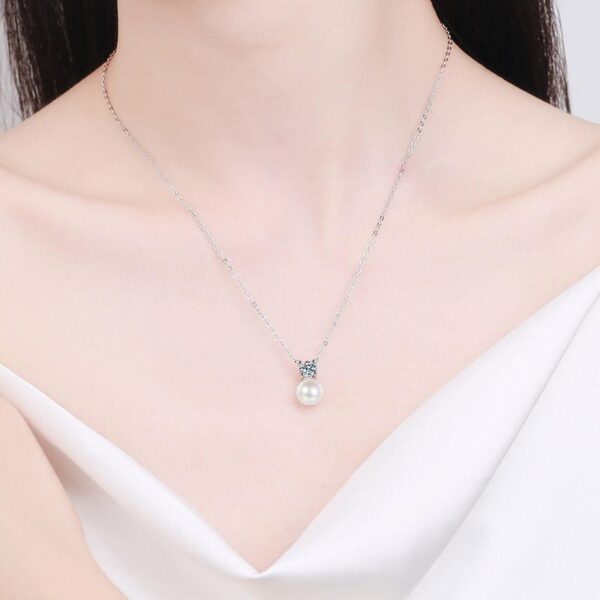 AZ502-X S925 Sterling Silver Chain 9mm Flawless Pearl Moissanite Necklace for Women