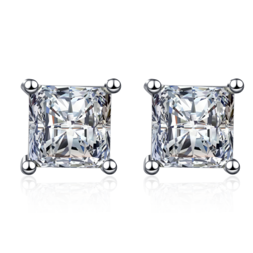 AZ239-E GRA Certified Moissanite Diamond Unusual Square Halo Stud Earrings for Women PT950 Platinum Classic Princess Trendy Fine Jewelry