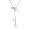 AZ885-X Diamond Pt950 Platinum Pearl Necklace with Bow Tassel Pendant and Collar Chain for Neck and Chest