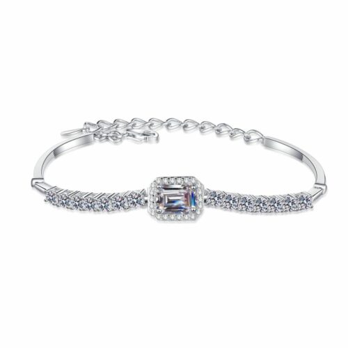 AZ921-S Brilliant 1ct Moissanite Personalized Bracelet for Women, Classic PT950 Platinum Stretch Adjustable Luxury Designer Fine Jewelry
