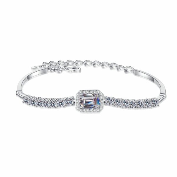 AZ921-S Brilliant 1ct Moissanite Personalized Bracelet for Women, Classic PT950 Platinum Stretch Adjustable Luxury Designer Fine Jewelry