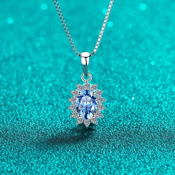 AZ818-X 18K White Gold Platinum PT950 1ct Blue Moissanite Pendant Necklace for Women Statement Drop Design Jewelry
