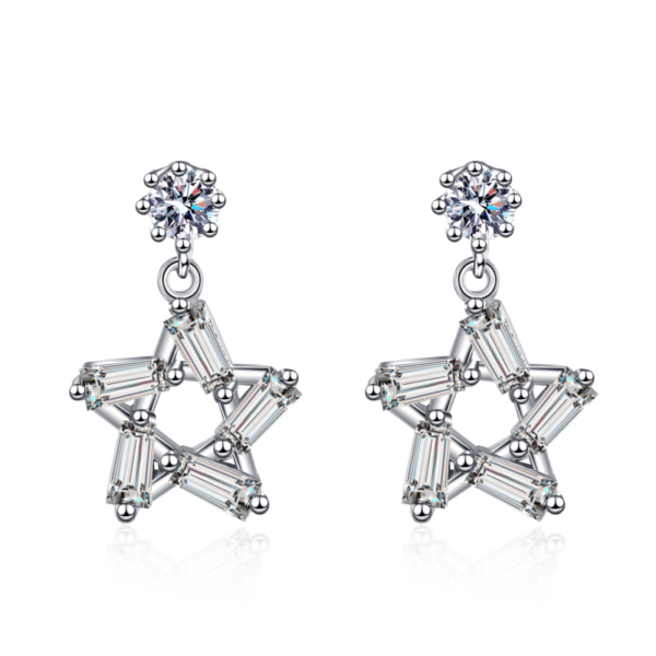 AZ463-E Luxury Platinum Pt950 Star Stunning Ear Studs Fine Jewelry, Unique 0.2ct Moissanite Pentagram Stud Earrings for Women Gifts